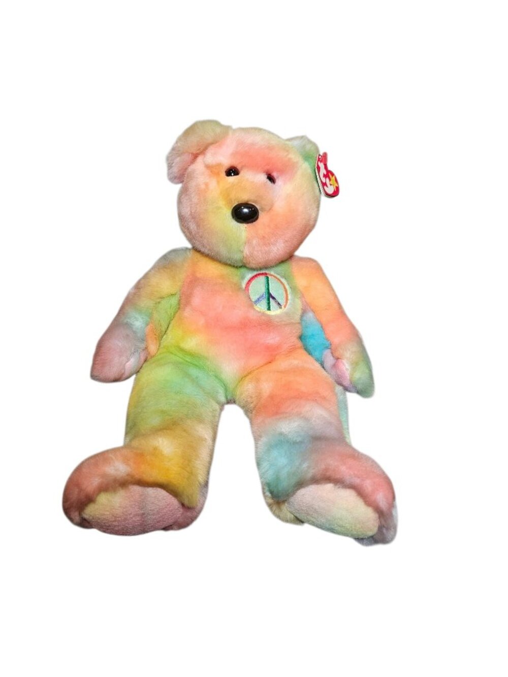 90s TY Beanie Buddy Peace Bear Tiedye Plush Soft Toy Stuffed Animal 14" 1999